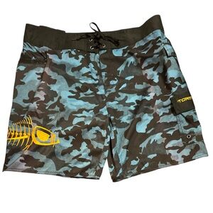 NWT Tormenter Beacheeky Blue Camo Swim/Fishing Board Shorts